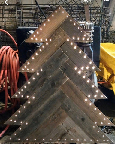 Large 12 inch to 3 ft to 3 1/2 Ft rustic herringbone wood Christmas tree , Christmas decorations , yard decorations, lighted tree