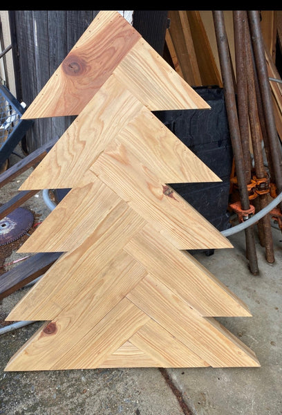 Large 12 inch to 3 ft to 3 1/2 Ft rustic herringbone wood Christmas tree , Christmas decorations , yard decorations, lighted tree